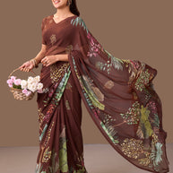 Laxmipati Dillagi Brown Georgette Floral Saree