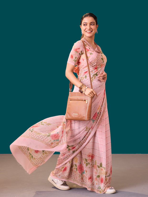 Laxmipati Dillagi Pink Georgette Floral Saree