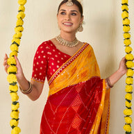 Red bandhani printed georgette saree wedding wear