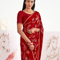 Laxmipati Murli Red Chiffon Floral Saree