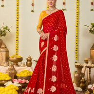 Red bandhani printed georgette saree festive wear