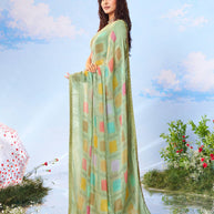  Green woven silk saree party wear