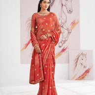 Laxmipati Murli Orange Chiffon Geometric Saree