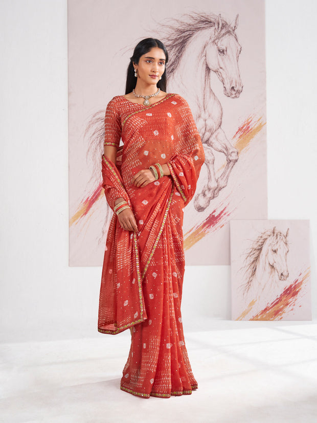 Laxmipati Murli Orange Chiffon Geometric Saree