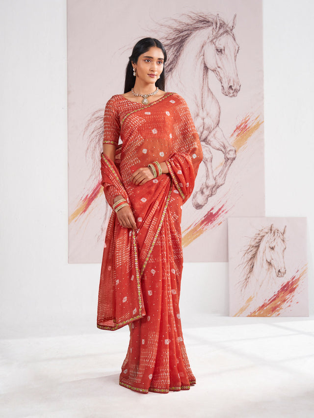Laxmipati Murli Orange Chiffon Geometric Saree