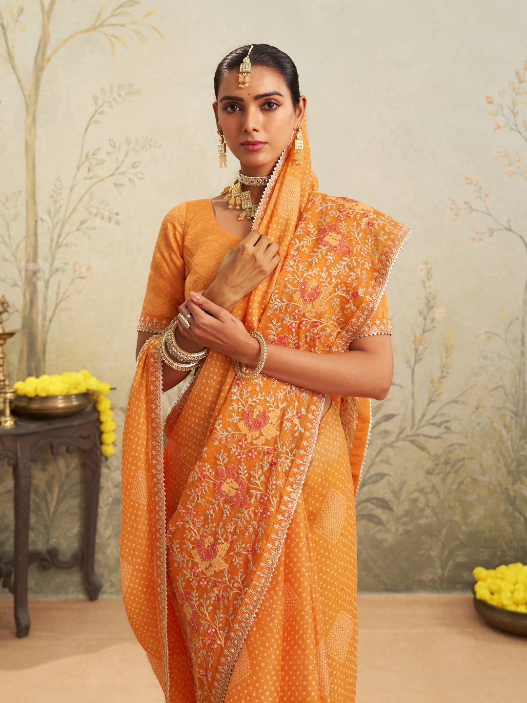 rust orange saree