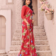 modern pink digital print saree