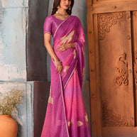 Purple butterfly printed chiffon saree festive wear