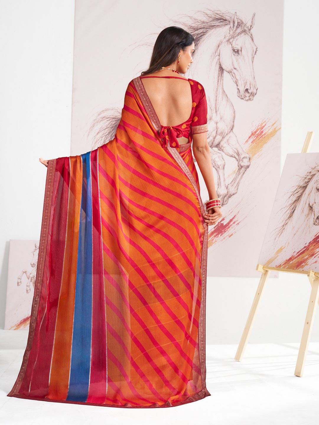 Laxmipati Murli Orange Silk Blend Geometric Saree