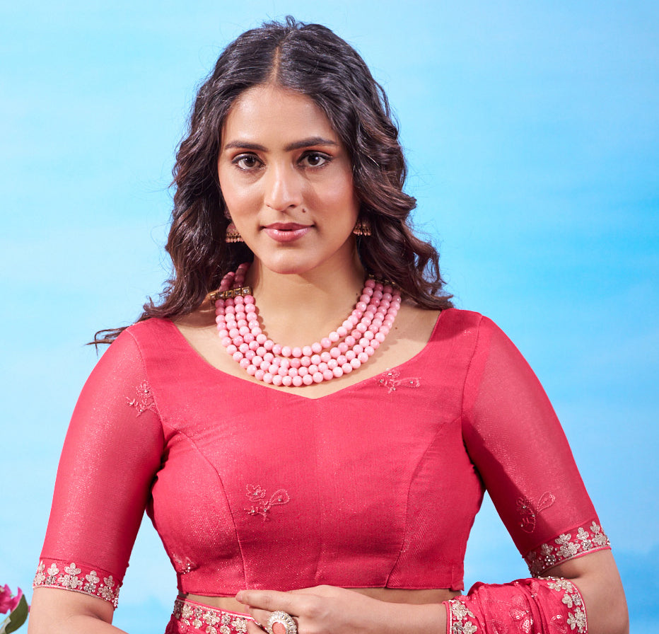 Red embellished embroidered chiffon saree wedding wear