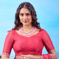 Red embellished embroidered chiffon saree wedding wear