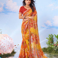  Yellow embroidered silk saree wedding wear 
