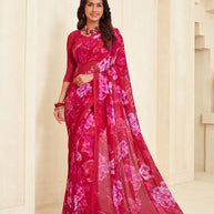 Pink floral printed georgette saree elegant style