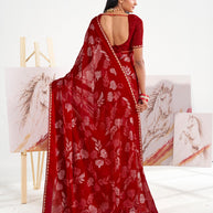 Laxmipati Murli Red Chiffon Floral Saree
