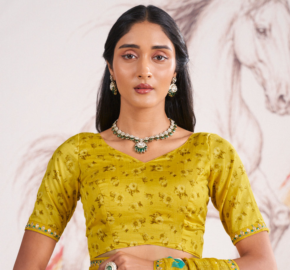 Laxmipati Murli Yellow Chiffon Floral Saree