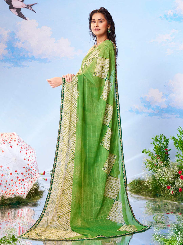 Green embroidered silk saree wedding wear