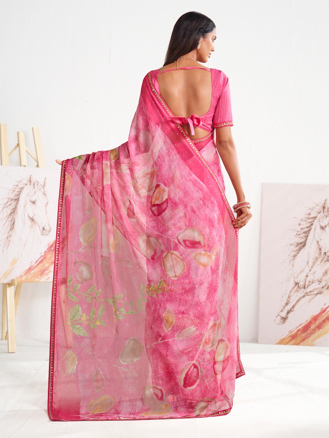 Laxmipati Murli Pink Chiffon Floral Saree