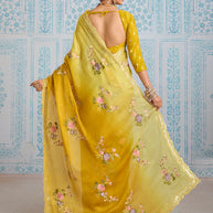 Laxmipati Aanya Yellow Chiffon Embroidered Saree