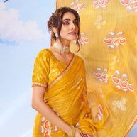 Yellow zari silk saree bridal wear