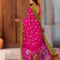 Pink floral printed chiffon saree daily wear
