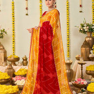 Red bandhani printed georgette saree daily wear