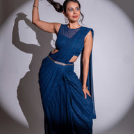 Blue sequin embroidered georgette saree festive wear
