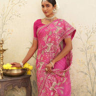 Pink embroidered chiffon saree wedding wear