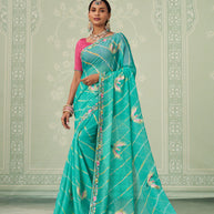 Green embroidered chiffon saree daily wear