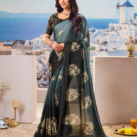 Black floral printed saree elegant style