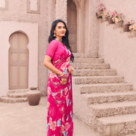 pink floral saree for festive wear