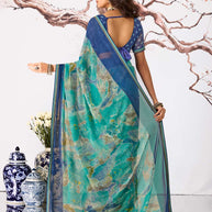 Blue abstract printed georgette saree festive wear