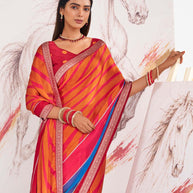 Laxmipati Murli Orange Silk Blend Geometric Saree