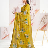 Laxmipati Murli Yellow Chiffon Floral Saree