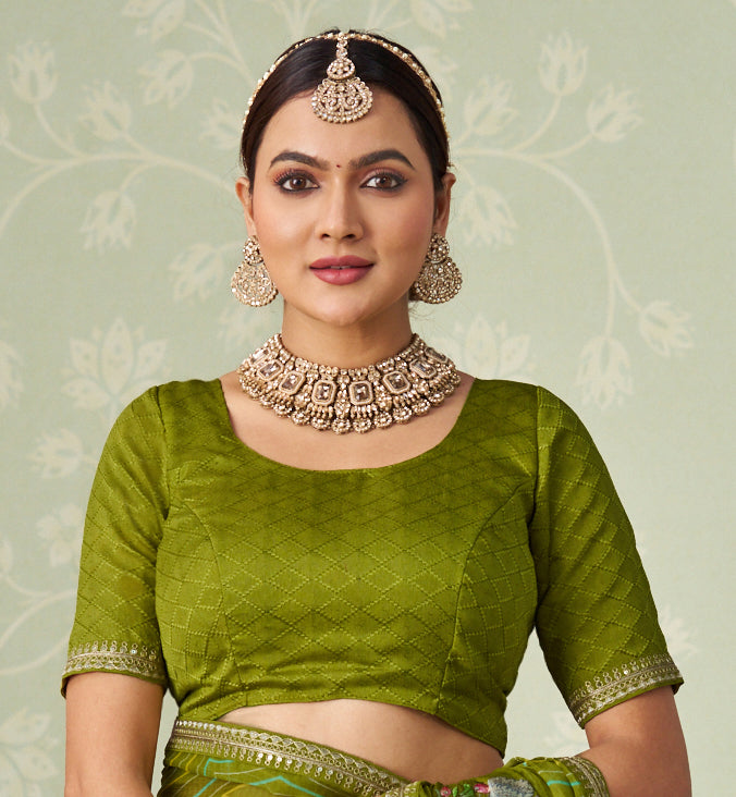 Green floral embroidered chiffon saree wedding wear