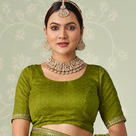 Green floral embroidered chiffon saree wedding wear