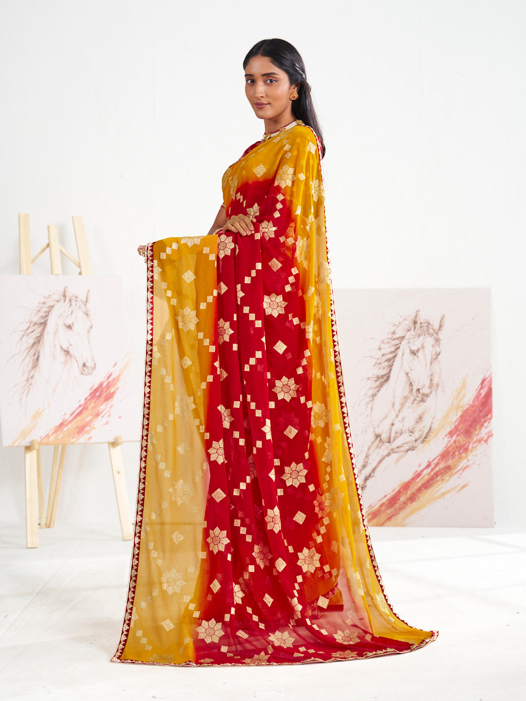 Laxmipati Murli Maroon Georgette Floral Saree