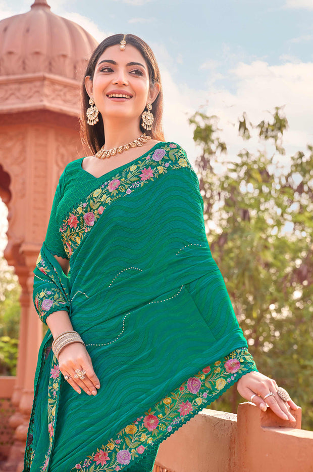 designer embroidered chiffon saree