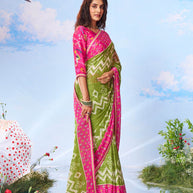 Green sequined silk saree party wear 