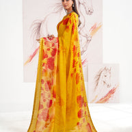 Laxmipati Murli Yellow Chiffon Floral Saree