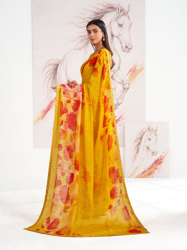 Laxmipati Murli Yellow Chiffon Floral Saree
