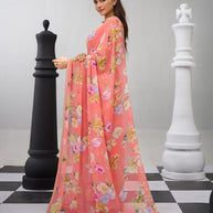 Peach printed saree daily wear