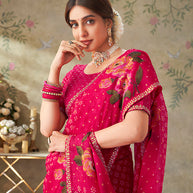Pink embroidered chiffon saree festive wear