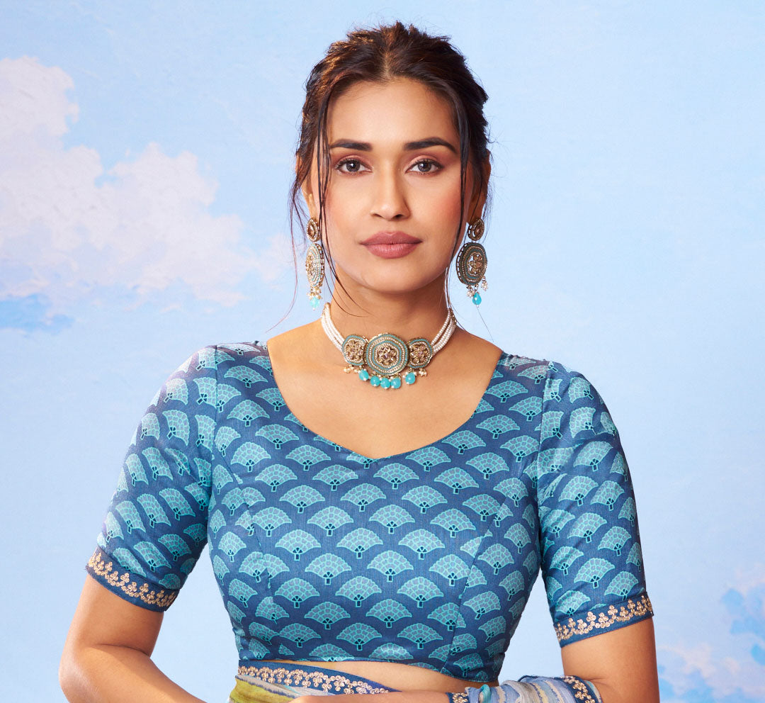 Blue plain georgette saree office wear