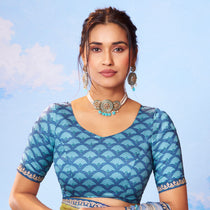  Blue plain georgette saree office wear
