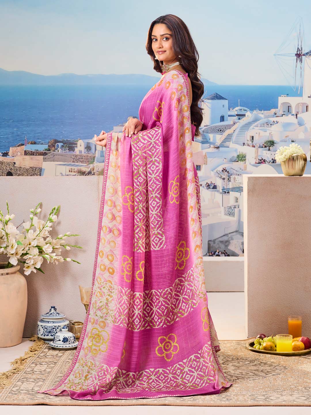 Purple floral saree daily wear style