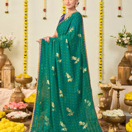 Green bandhani printed georgette saree festive wear