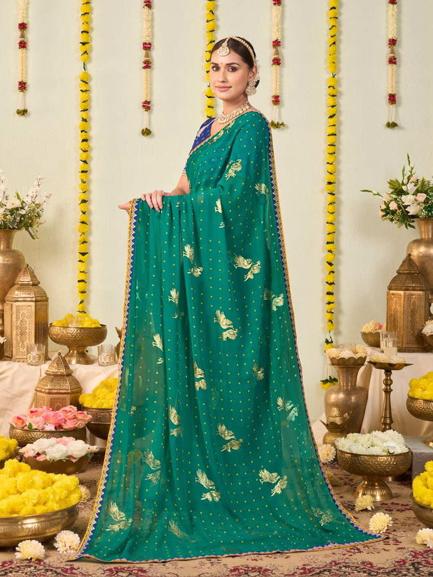 Green bandhani printed georgette saree festive wear