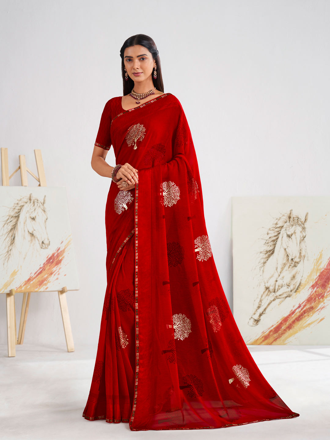Laxmipati Murli Red Georgette Floral Saree