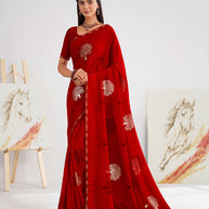 Laxmipati Murli Red Georgette Floral Saree