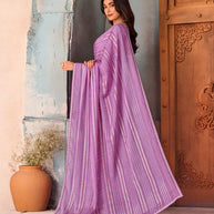 Purple striped silk blend saree casual wear